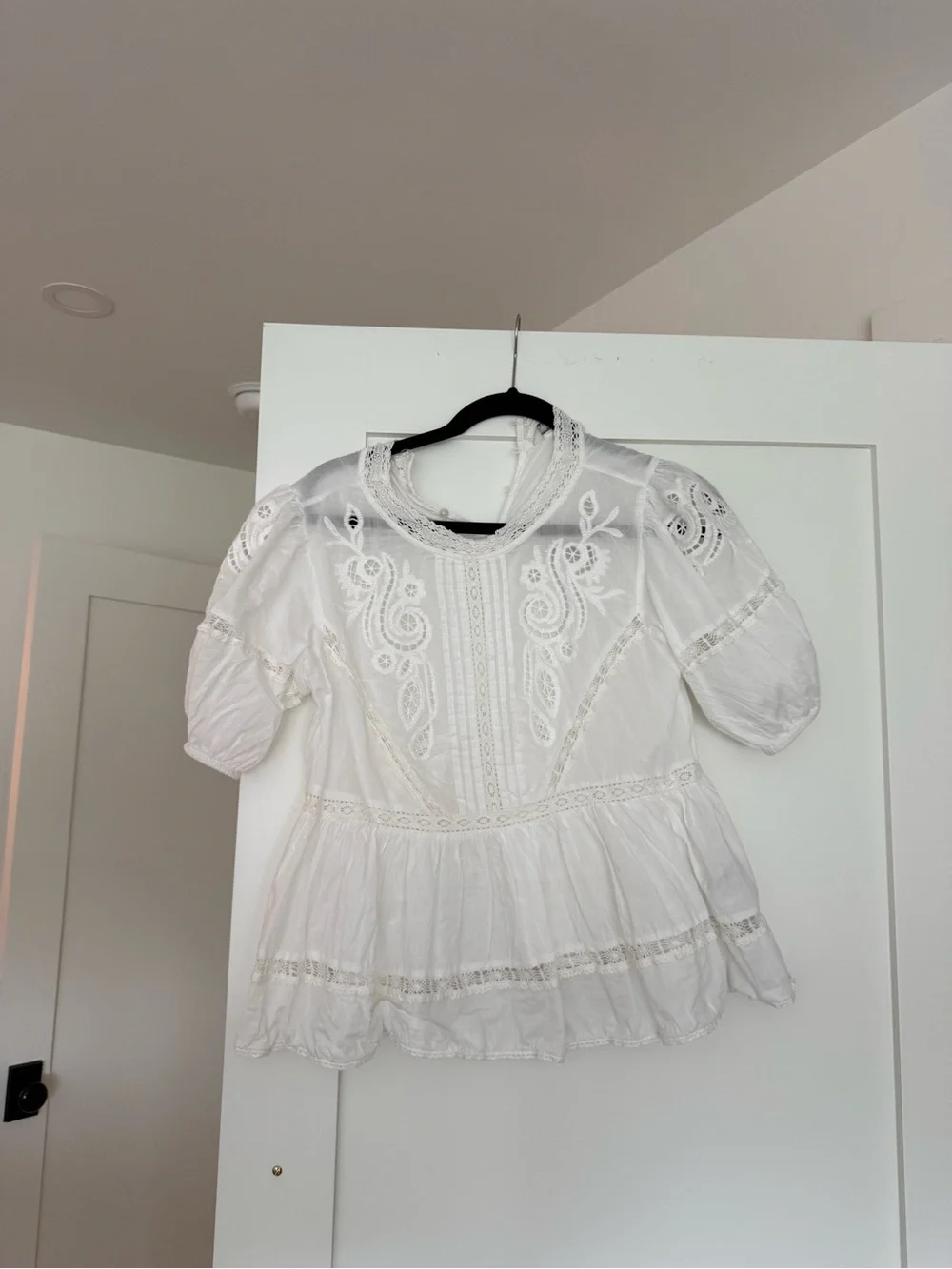 Zara White Lace-Trim Blouse